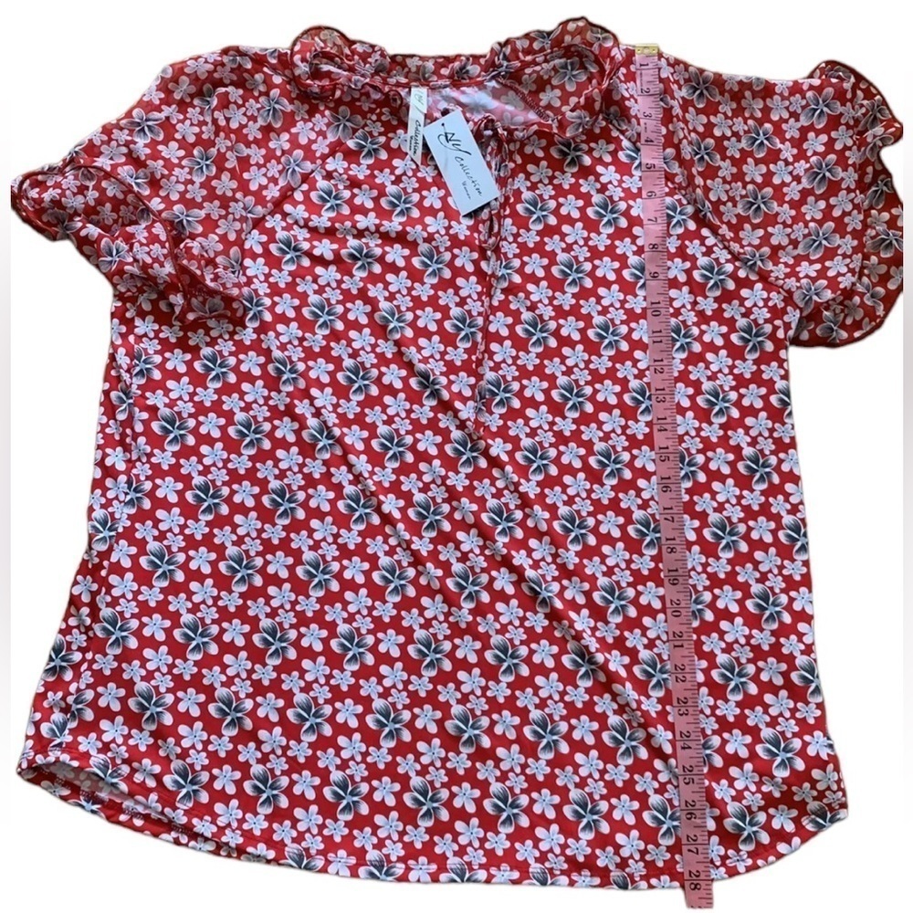 NY COLLECTION 2X Red Gray Floral Plus Size Relaxed Fit Women's Blouse top shirt - Picture 11 of 13